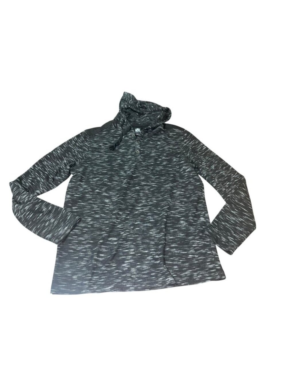 ROCK & REPUBLIC Womens Medium Top Black Space Dye Henley Hoodie Long Sleeve READ